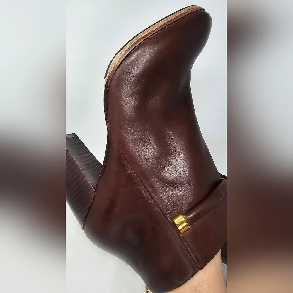 Aerin Women's Fuller Brown Leather Zip Up Ultra High Heel Ankle Boots Size 10M